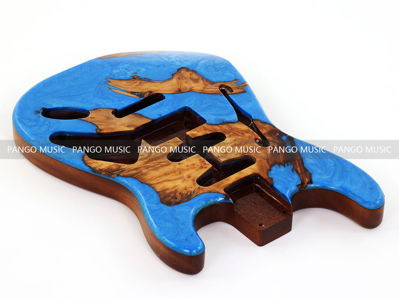 One-of-a-Kind ST Thinline Style Electric Guitar Body with F-hole, Burl Wood & Epoxy Resin Top (SRB-002)