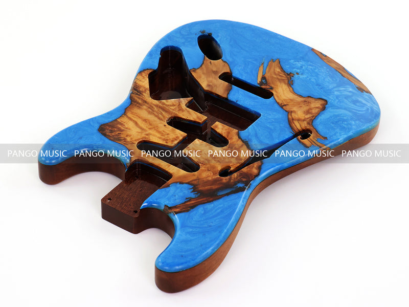 One-of-a-Kind ST Thinline Style Electric Guitar Body with F-hole, Burl Wood & Epoxy Resin Top (SRB-002)