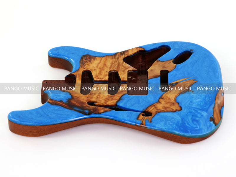 One-of-a-Kind ST Thinline Style Electric Guitar Body with F-hole, Burl Wood & Epoxy Resin Top (SRB-002)