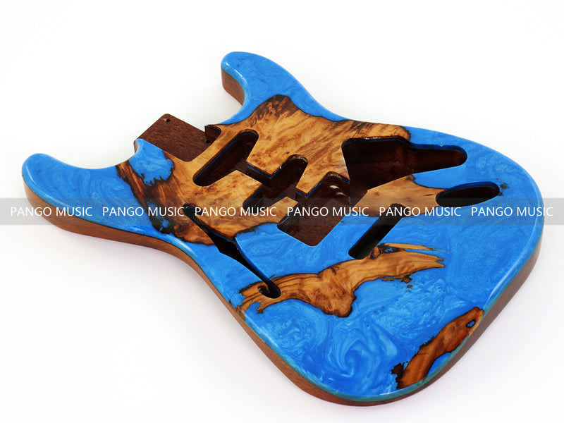 One-of-a-Kind ST Thinline Style Electric Guitar Body with F-hole, Burl Wood & Epoxy Resin Top (SRB-002)