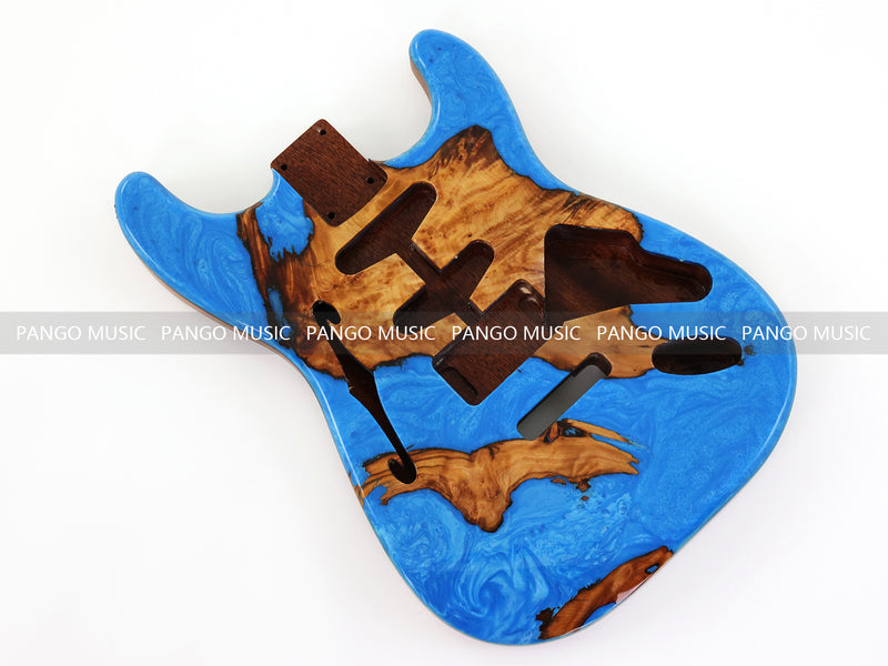 One-of-a-Kind ST Thinline Style Electric Guitar Body with F-hole, Burl Wood & Epoxy Resin Top (SRB-002)