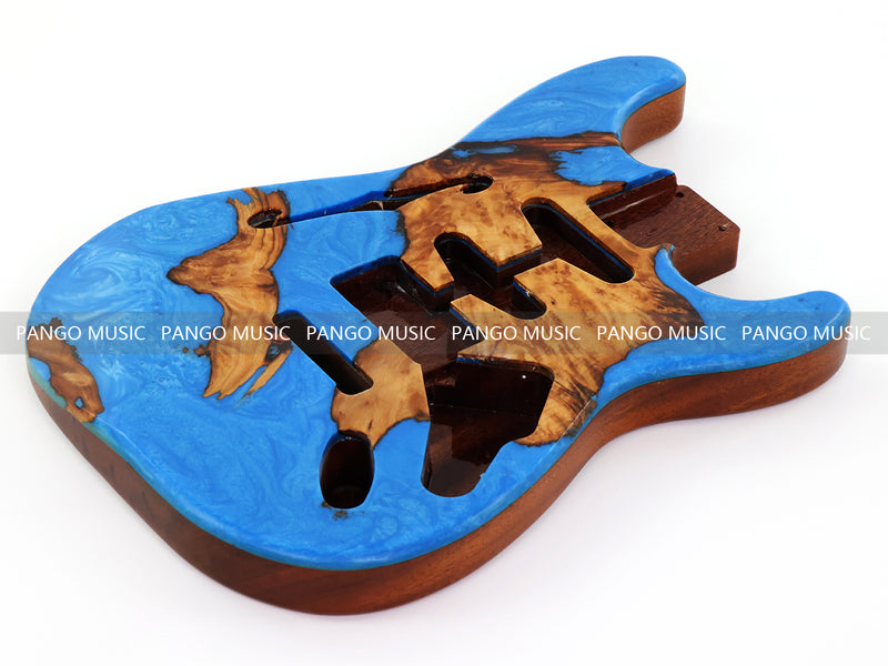 One-of-a-Kind ST Thinline Style Electric Guitar Body with F-hole, Burl Wood & Epoxy Resin Top (SRB-002)