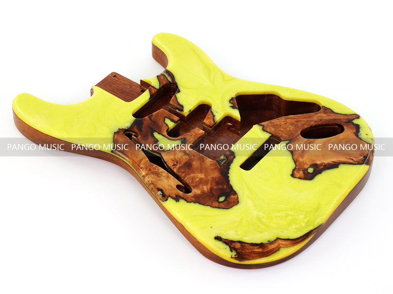 One-of-a-Kind ST Thinline Style Electric Guitar Body with F-hole, Burl Wood & Epoxy Resin Top (SRB-003)