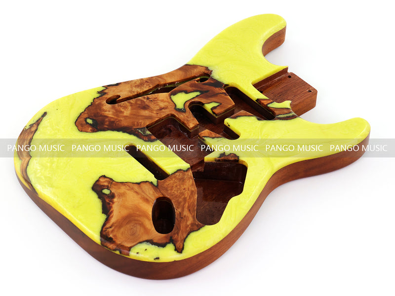 One-of-a-Kind ST Thinline Style Electric Guitar Body with F-hole, Burl Wood & Epoxy Resin Top (SRB-003)
