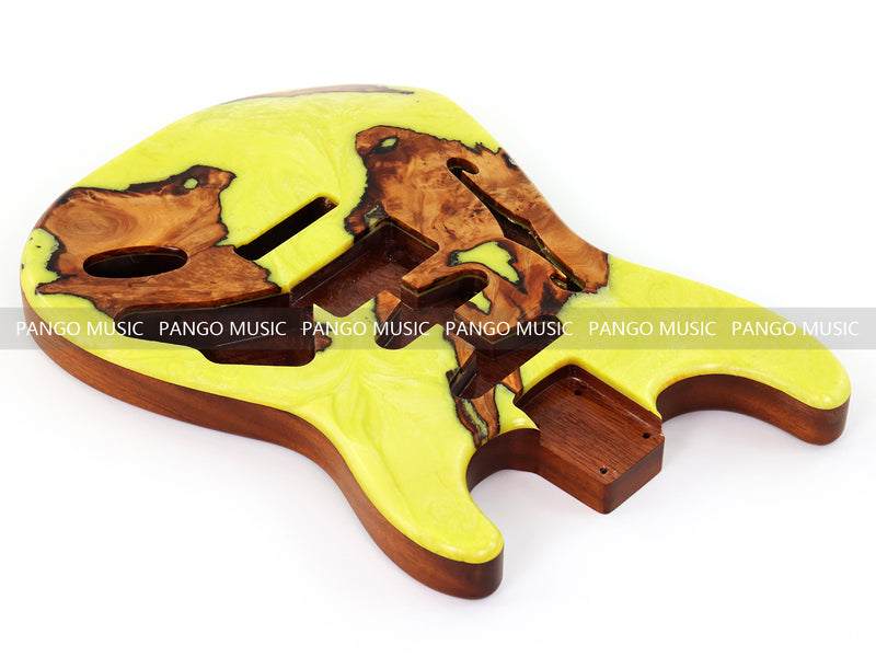 One-of-a-Kind ST Thinline Style Electric Guitar Body with F-hole, Burl Wood & Epoxy Resin Top (SRB-003)