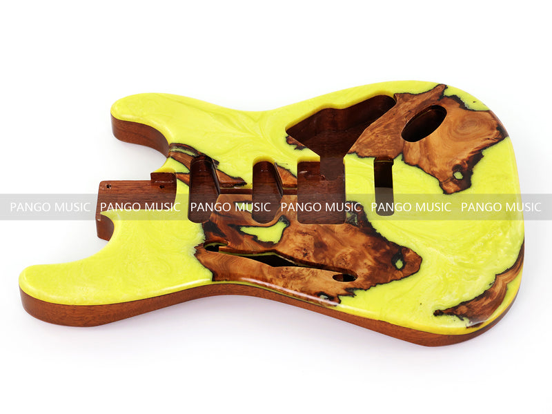 One-of-a-Kind ST Thinline Style Electric Guitar Body with F-hole, Burl Wood & Epoxy Resin Top (SRB-003)