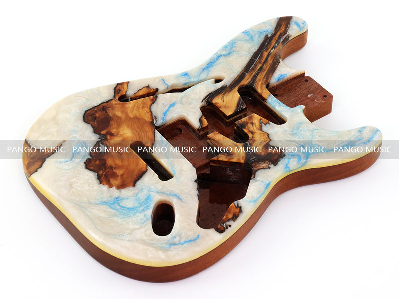 One-of-a-Kind ST Thinline Style Electric Guitar Body with F-hole, Burl Wood & Epoxy Resin Top (SRB-004)