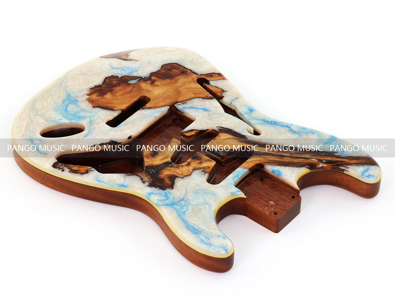 One-of-a-Kind ST Thinline Style Electric Guitar Body with F-hole, Burl Wood & Epoxy Resin Top (SRB-004)