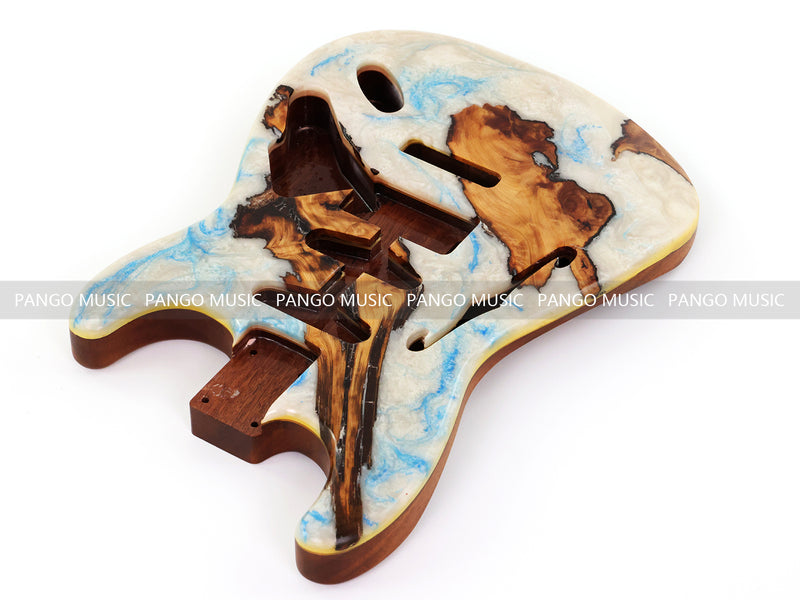 One-of-a-Kind ST Thinline Style Electric Guitar Body with F-hole, Burl Wood & Epoxy Resin Top (SRB-004)