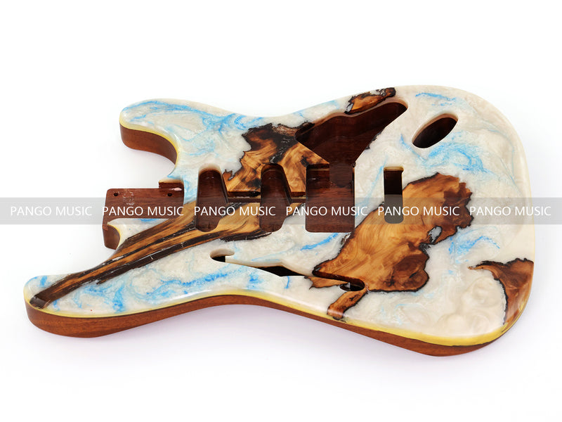 One-of-a-Kind ST Thinline Style Electric Guitar Body with F-hole, Burl Wood & Epoxy Resin Top (SRB-004)
