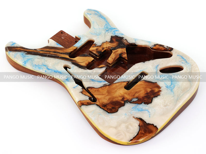 One-of-a-Kind ST Thinline Style Electric Guitar Body with F-hole, Burl Wood & Epoxy Resin Top (SRB-004)