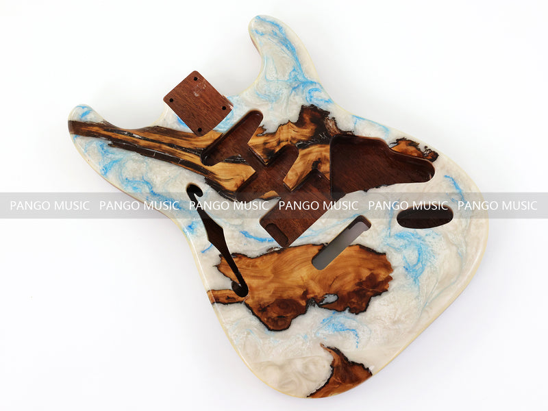 One-of-a-Kind ST Thinline Style Electric Guitar Body with F-hole, Burl Wood & Epoxy Resin Top (SRB-004)