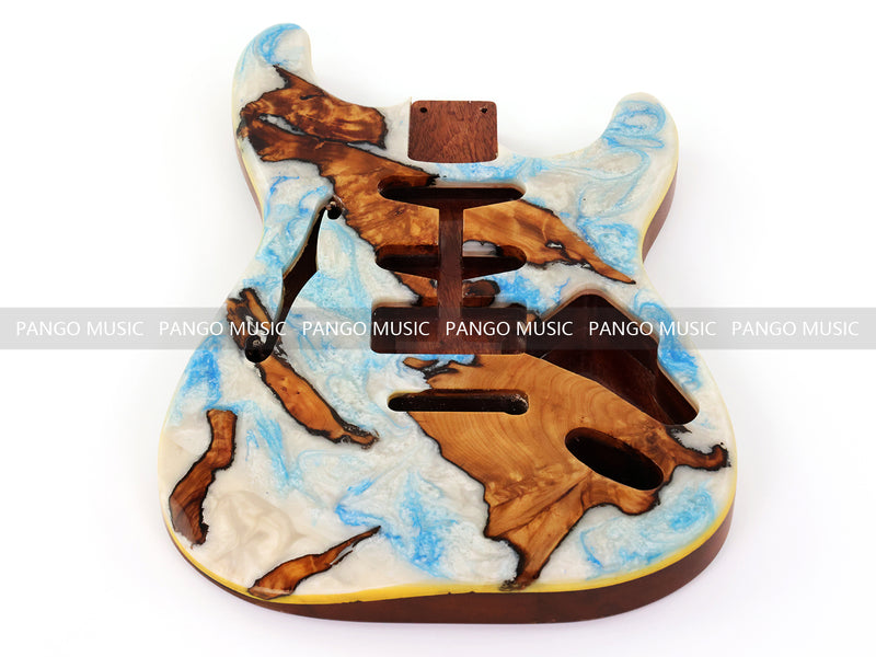 One-of-a-Kind ST Thinline Style Electric Guitar Body with F-hole, Burl Wood & Epoxy Resin Top (SRB-005)