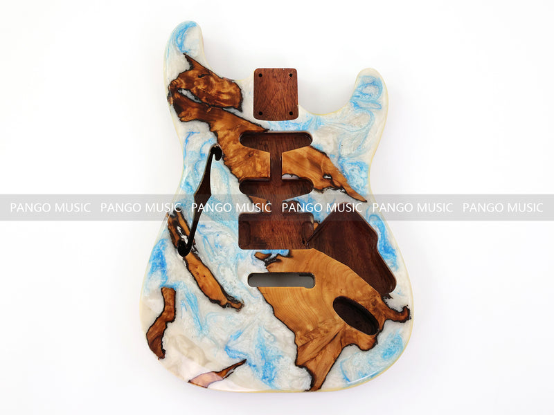 One-of-a-Kind ST Thinline Style Electric Guitar Body with F-hole, Burl Wood & Epoxy Resin Top (SRB-005)
