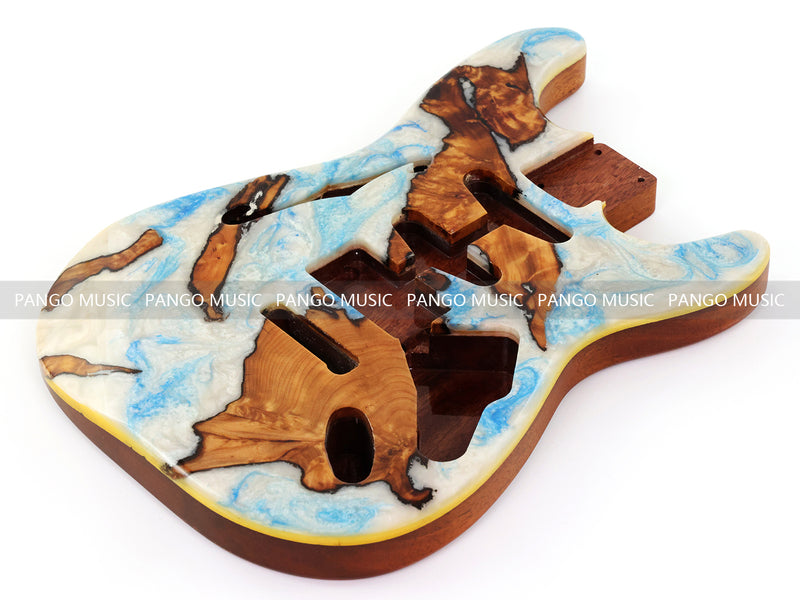One-of-a-Kind ST Thinline Style Electric Guitar Body with F-hole, Burl Wood & Epoxy Resin Top (SRB-005)
