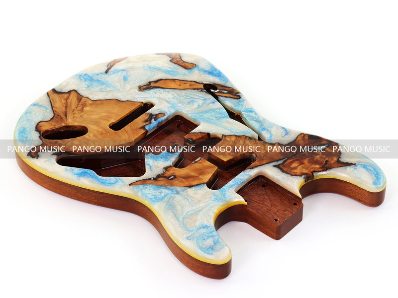 One-of-a-Kind ST Thinline Style Electric Guitar Body with F-hole, Burl Wood & Epoxy Resin Top (SRB-005)