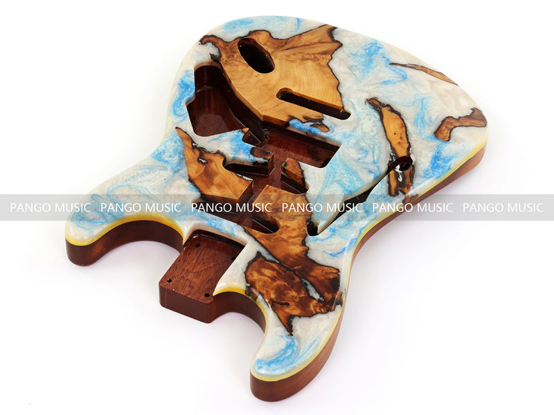 One-of-a-Kind ST Thinline Style Electric Guitar Body with F-hole, Burl Wood & Epoxy Resin Top (SRB-005)