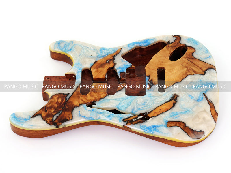 One-of-a-Kind ST Thinline Style Electric Guitar Body with F-hole, Burl Wood & Epoxy Resin Top (SRB-005)