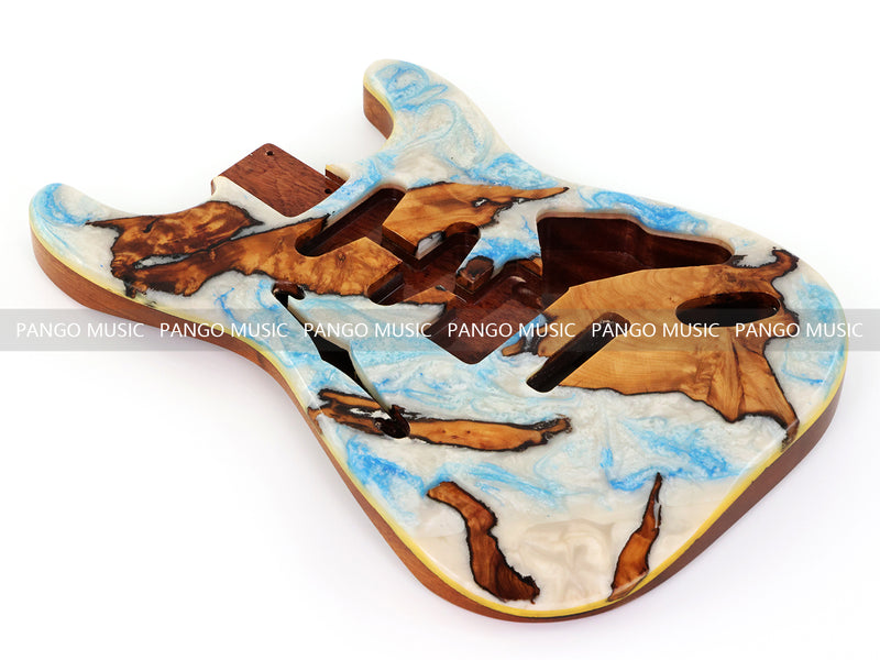 One-of-a-Kind ST Thinline Style Electric Guitar Body with F-hole, Burl Wood & Epoxy Resin Top (SRB-005)