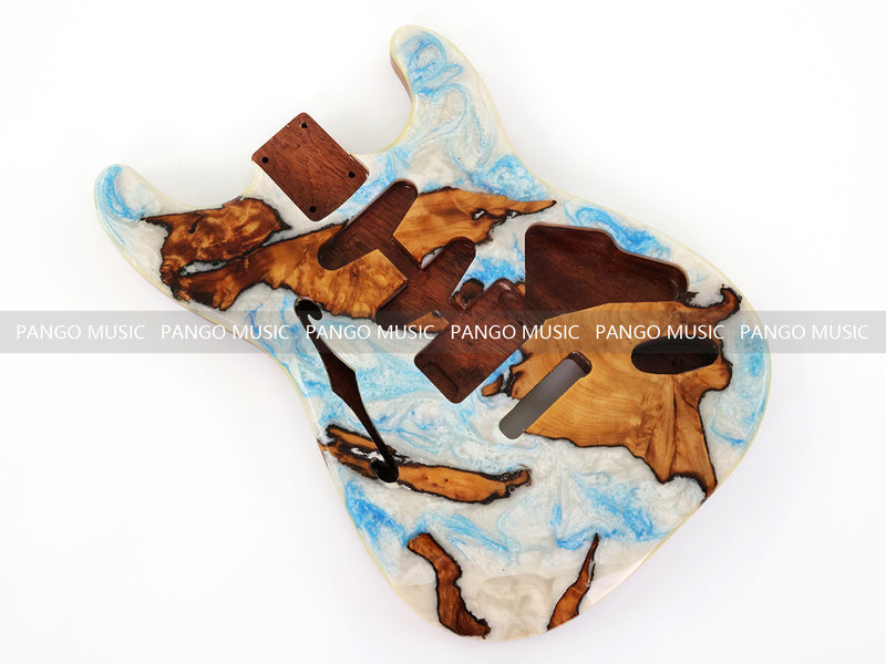 One-of-a-Kind ST Thinline Style Electric Guitar Body with F-hole, Burl Wood & Epoxy Resin Top (SRB-005)