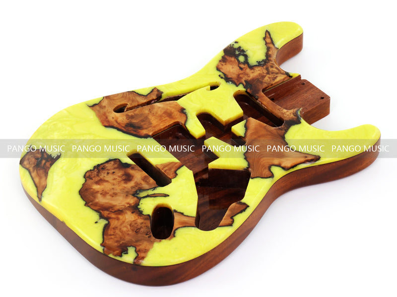 One-of-a-Kind ST Thinline Style Electric Guitar Body with F-hole, Burl Wood & Epoxy Resin Top (SRB-006)