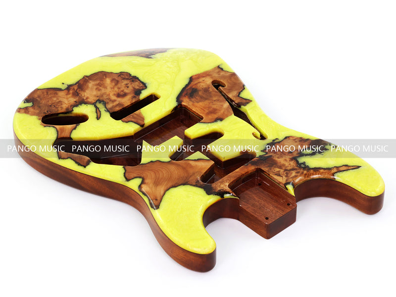 One-of-a-Kind ST Thinline Style Electric Guitar Body with F-hole, Burl Wood & Epoxy Resin Top (SRB-006)