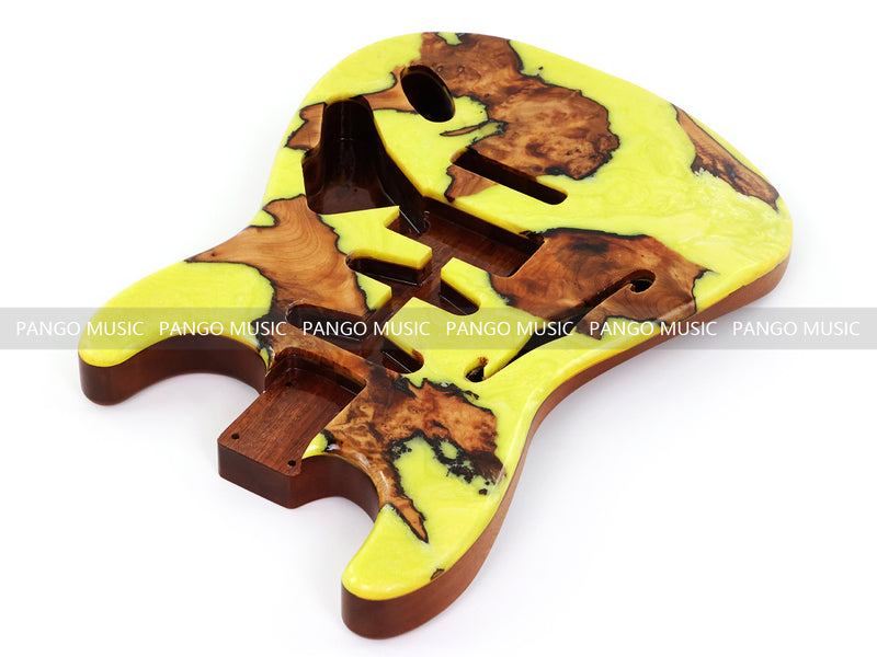One-of-a-Kind ST Thinline Style Electric Guitar Body with F-hole, Burl Wood & Epoxy Resin Top (SRB-006)