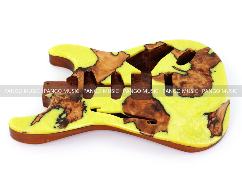 One-of-a-Kind ST Thinline Style Electric Guitar Body with F-hole, Burl Wood & Epoxy Resin Top (SRB-006)