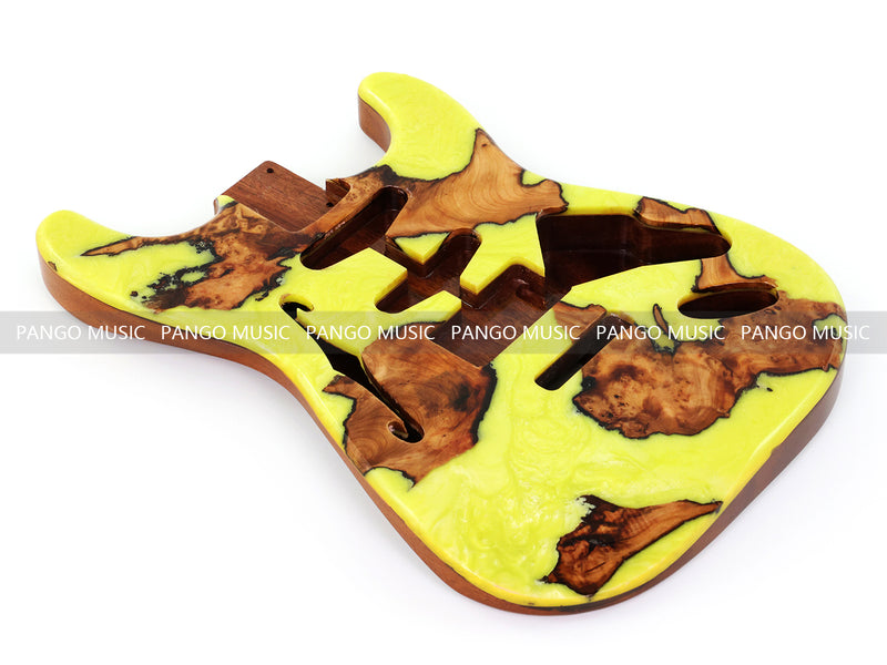 One-of-a-Kind ST Thinline Style Electric Guitar Body with F-hole, Burl Wood & Epoxy Resin Top (SRB-006)