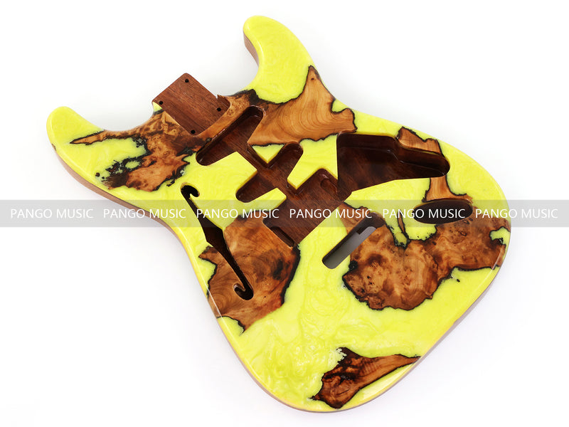 One-of-a-Kind ST Thinline Style Electric Guitar Body with F-hole, Burl Wood & Epoxy Resin Top (SRB-006)