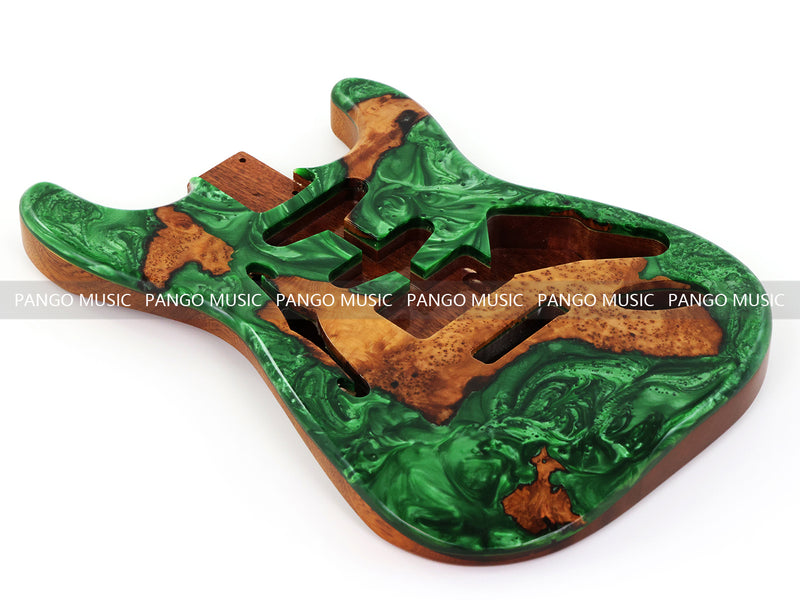 One-of-a-Kind ST Thinline Style Electric Guitar Body with F-hole, Burl Wood & Epoxy Resin Top (SRB-007)