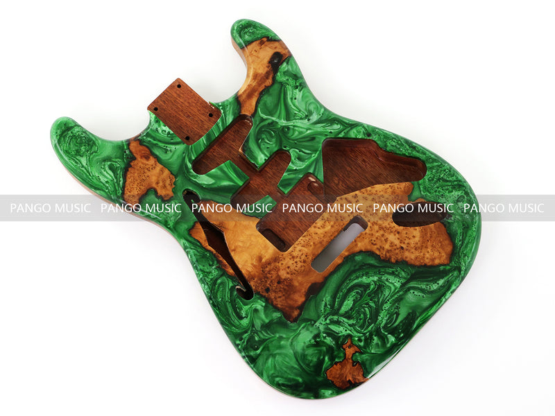 One-of-a-Kind ST Thinline Style Electric Guitar Body with F-hole, Burl Wood & Epoxy Resin Top (SRB-007)