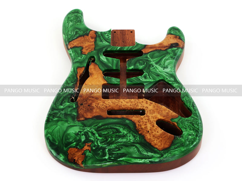 One-of-a-Kind ST Thinline Style Electric Guitar Body with F-hole, Burl Wood & Epoxy Resin Top (SRB-007)
