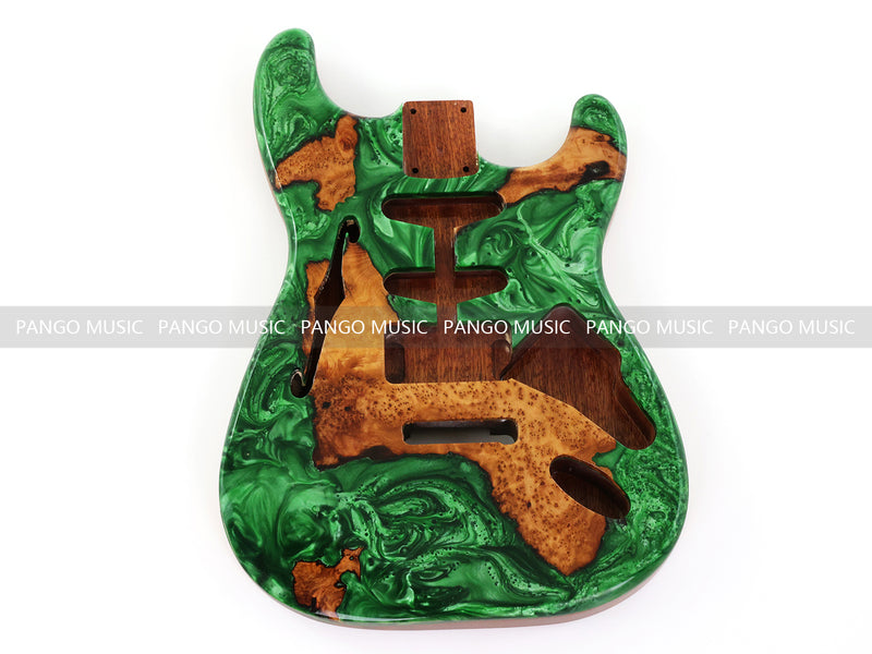 One-of-a-Kind ST Thinline Style Electric Guitar Body with F-hole, Burl Wood & Epoxy Resin Top (SRB-007)