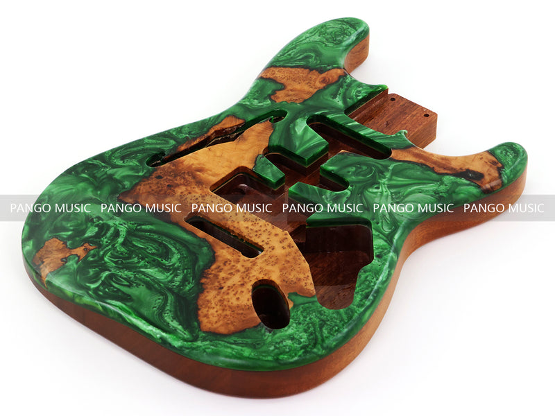 One-of-a-Kind ST Thinline Style Electric Guitar Body with F-hole, Burl Wood & Epoxy Resin Top (SRB-007)