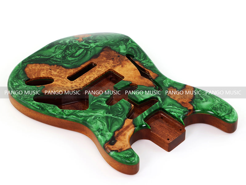 One-of-a-Kind ST Thinline Style Electric Guitar Body with F-hole, Burl Wood & Epoxy Resin Top (SRB-007)