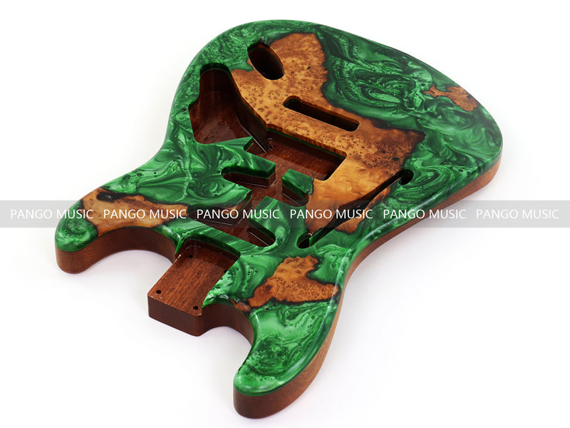 One-of-a-Kind ST Thinline Style Electric Guitar Body with F-hole, Burl Wood & Epoxy Resin Top (SRB-007)
