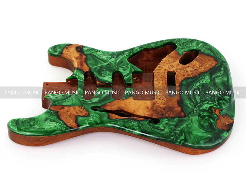 One-of-a-Kind ST Thinline Style Electric Guitar Body with F-hole, Burl Wood & Epoxy Resin Top (SRB-007)