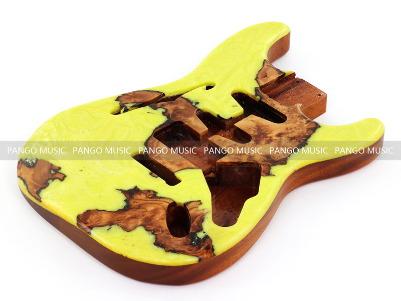 One-of-a-Kind ST Thinline Style Electric Guitar Body with F-hole, Burl Wood & Epoxy Resin Top (SRB-008)