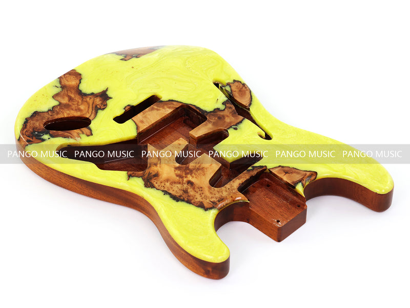 One-of-a-Kind ST Thinline Style Electric Guitar Body with F-hole, Burl Wood & Epoxy Resin Top (SRB-008)