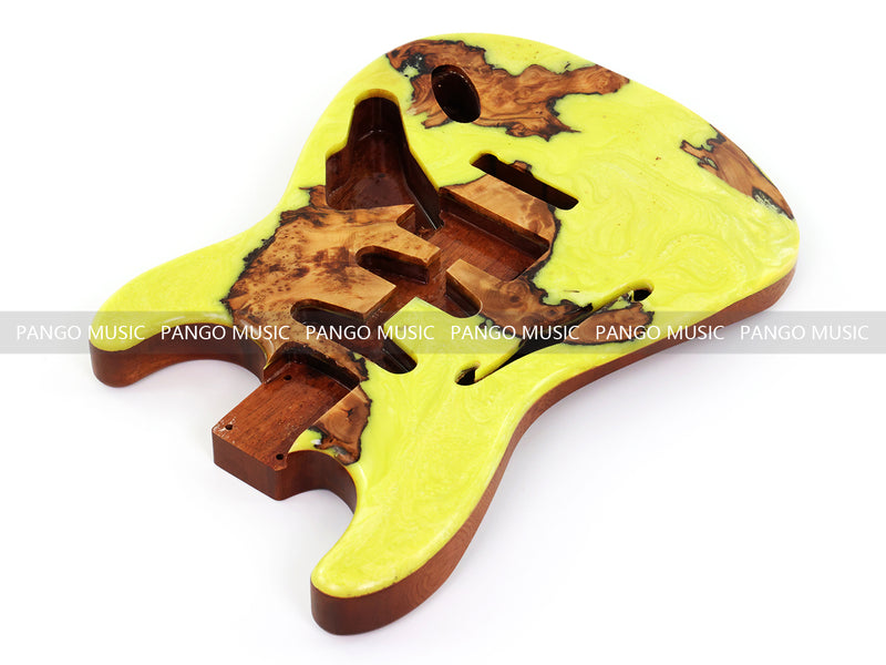 One-of-a-Kind ST Thinline Style Electric Guitar Body with F-hole, Burl Wood & Epoxy Resin Top (SRB-008)