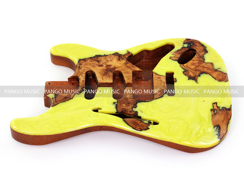 One-of-a-Kind ST Thinline Style Electric Guitar Body with F-hole, Burl Wood & Epoxy Resin Top (SRB-008)