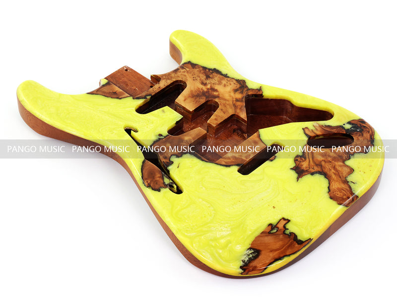 One-of-a-Kind ST Thinline Style Electric Guitar Body with F-hole, Burl Wood & Epoxy Resin Top (SRB-008)