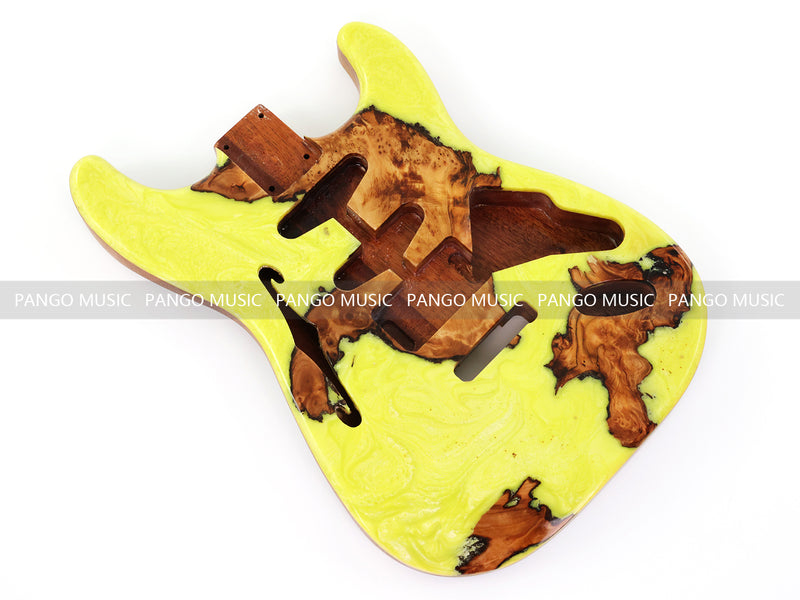 One-of-a-Kind ST Thinline Style Electric Guitar Body with F-hole, Burl Wood & Epoxy Resin Top (SRB-008)