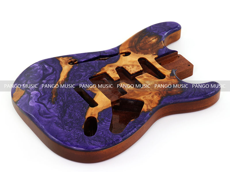 One-of-a-Kind ST Thinline Style Electric Guitar Body with F-hole, Burl Wood & Epoxy Resin Top (SRB-009)