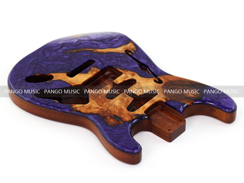 One-of-a-Kind ST Thinline Style Electric Guitar Body with F-hole, Burl Wood & Epoxy Resin Top (SRB-009)