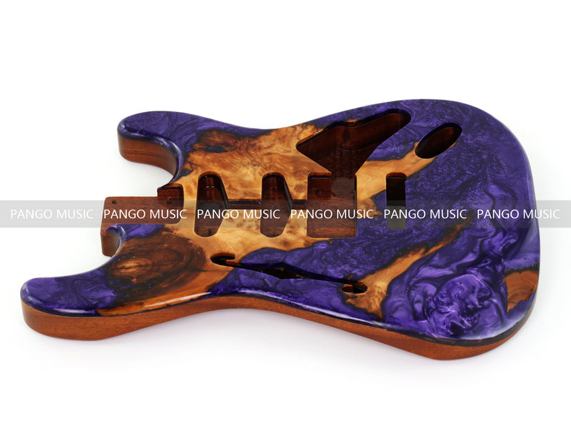 One-of-a-Kind ST Thinline Style Electric Guitar Body with F-hole, Burl Wood & Epoxy Resin Top (SRB-009)