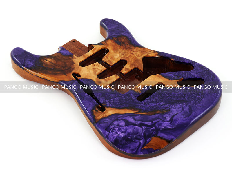 One-of-a-Kind ST Thinline Style Electric Guitar Body with F-hole, Burl Wood & Epoxy Resin Top (SRB-009)