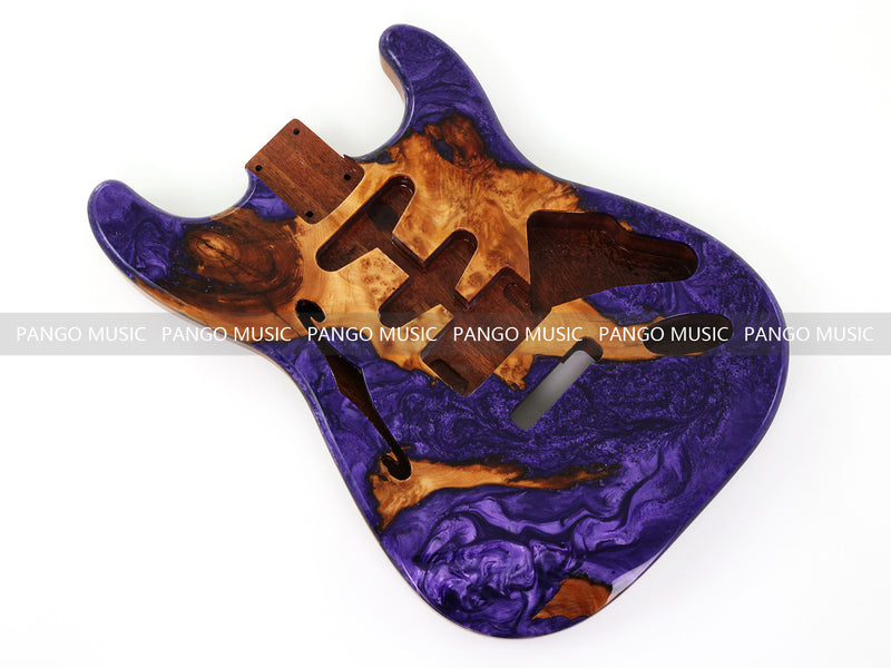 One-of-a-Kind ST Thinline Style Electric Guitar Body with F-hole, Burl Wood & Epoxy Resin Top (SRB-009)