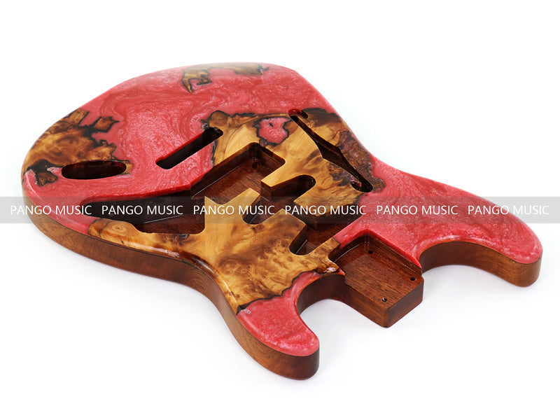 One-of-a-Kind ST Thinline Style Electric Guitar Body with F-hole, Burl Wood & Epoxy Resin Top (SRB-010)